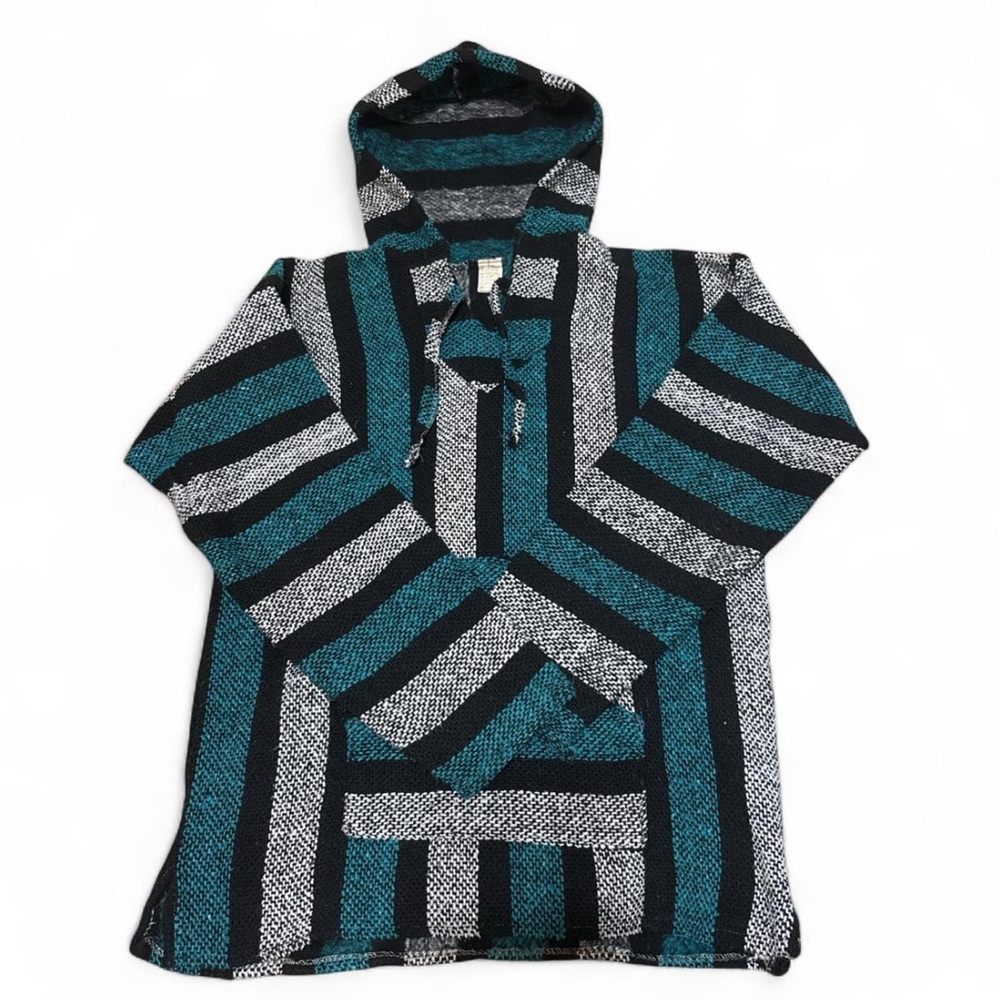 Striped Hooded Sweater - Teal and Black